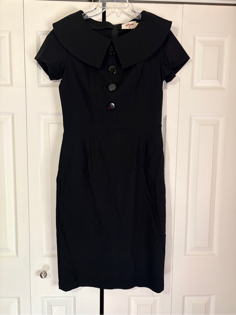 Tatyana Black Midi Dress with Statement Collar and Front Buttons